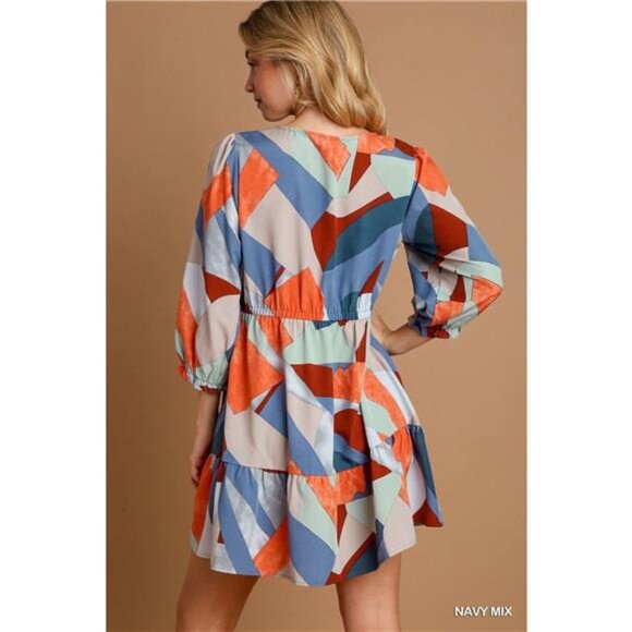 ✨NWT Umgee Abstract V-Neck Tiered Printed Dress - Picture 4 of 5